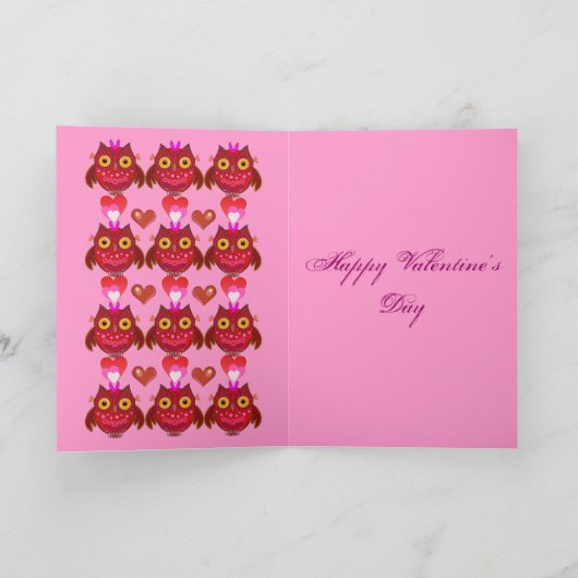 漫画のフクロウが付いているかわいいバレンタインデーカード シーズンカード (内部)