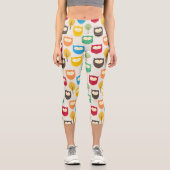 漫画のフクロウと葉 カプリレギンス (正面)