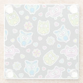 漫画のフクロウのパターン ガラスコースター (裏面)