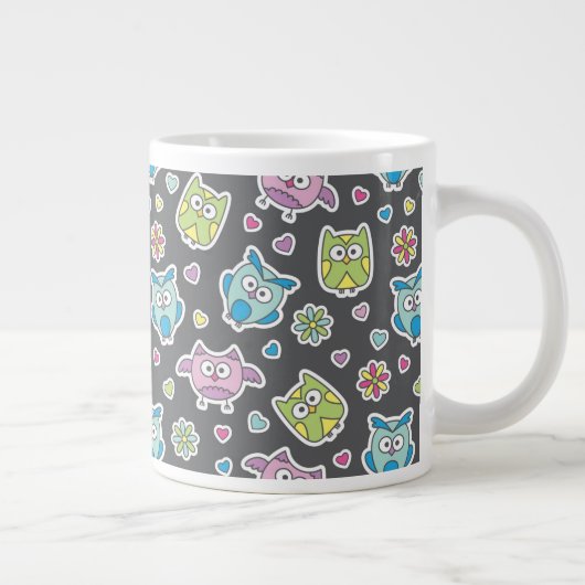 漫画のフクロウのパターン ジャンボコーヒーマグカップ (右)