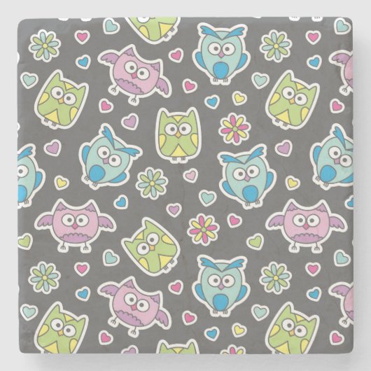 漫画のフクロウのパターン ストーンコースター (正面)