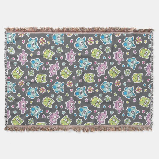 漫画のフクロウのパターン スローブランケット (正面)