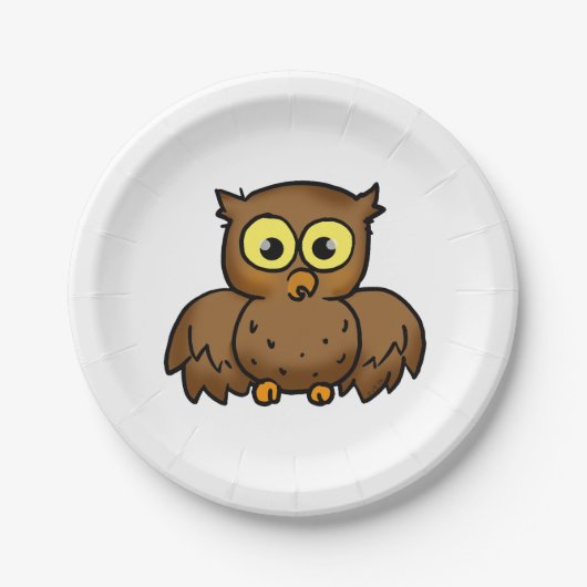 漫画のフクロウの鳥 ペーパープレート (正面)