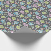 漫画のフクロウ模様 ラッピングペーパー (角)