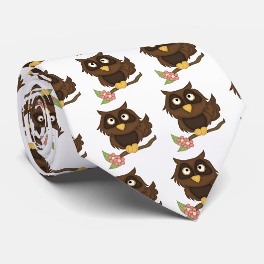 漫画のフクロウ(茶色) ネクタイ (ロール)