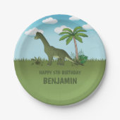 漫画のブラチオサウルス恐竜キッドの誕生日 ペーパープレート (正面)