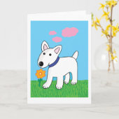 漫画のブルテリア犬wの花の挨拶状 カード (黄色い花)