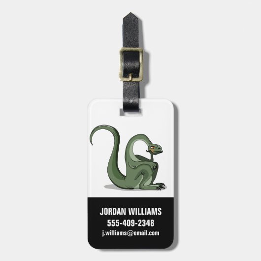 漫画のブロントサウルスの考えイラストレーション。 ラゲッジタグ (正面縦)