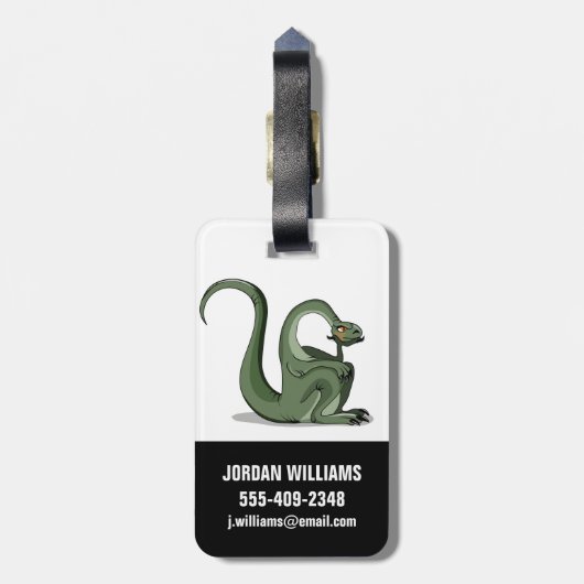 漫画のブロントサウルスの考えイラストレーション。 ラゲッジタグ (裏面縦)