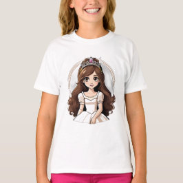 漫画のプリンセスロングヘアティアラクラウンボールガウン Tシャツ