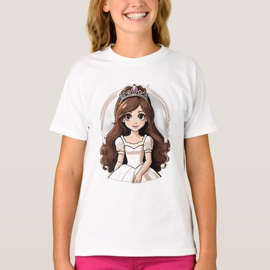 漫画のプリンセスロングヘアティアラクラウンボールガウン Tシャツ (正面)