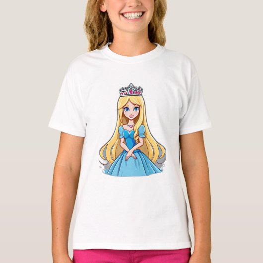 漫画のプリンセスロングヘアティアラクラウンボールガウン Tシャツ (正面)