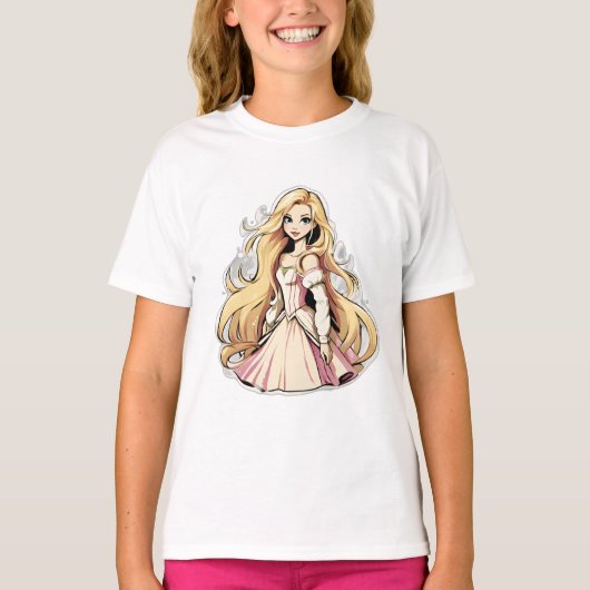 漫画のプリンセスロングヘアティアラクラウンボールガウン Tシャツ (正面)