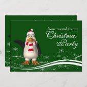 漫画のペンギンサンタクリスマスパーティー 招待状 (正面/裏面)