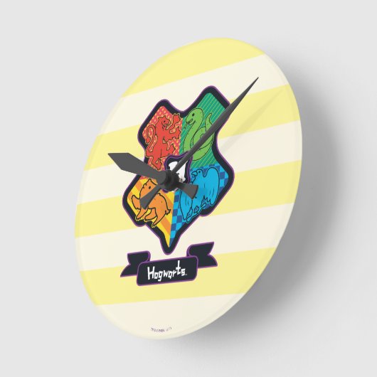 漫画のホグワーツの紋章 ラウンド壁時計 (傾斜)