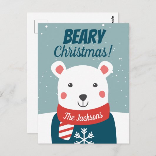 漫画のホッキョクグマを持つベーリークリスマス ポストカード (正面/裏面)