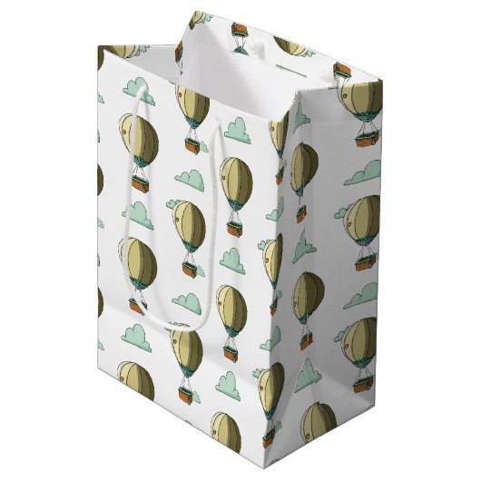 漫画のホットエアバルーン中性ベビーシャワー ミディアムペーパーバッグ (正面アングル)