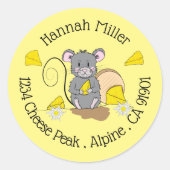 漫画のマウスの黄色の差出人住所シール ラウンドシール (正面)