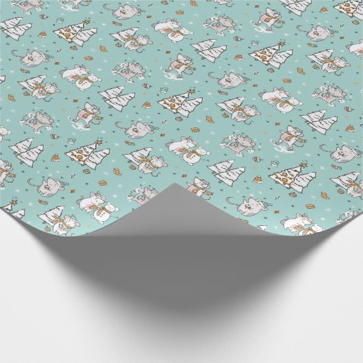 漫画のマウス家族のクリスマス ラッピングペーパー (角)