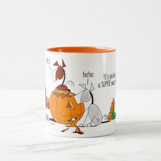 漫画のマグを切り分けるかわいい馬及びろばのカボチャ ツートーンマグカップ (中央)
