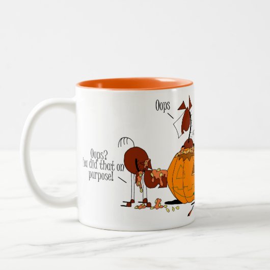 漫画のマグを切り分けるかわいい馬及びろばのカボチャ ツートーンマグカップ (左)