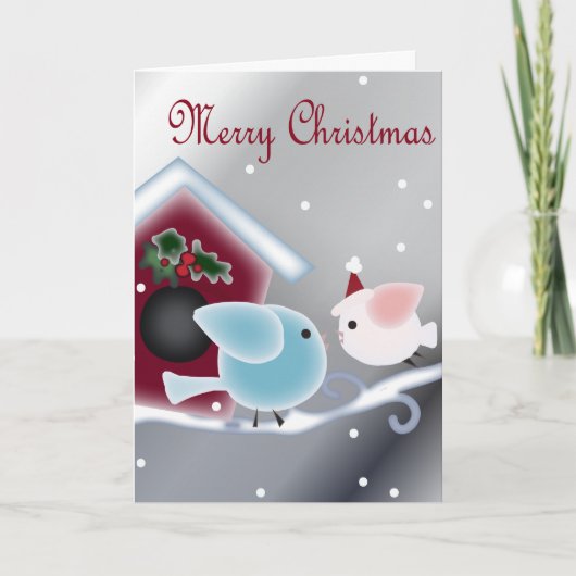 漫画のミカン 愛の鳥 私たちの初めてのクリスマス シーズンカード (正面)