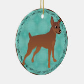 漫画のミニピンシャーの赤いトリミング セラミックオーナメント (右)