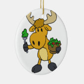 漫画のムース食べのサラダ |背景色 セラミックオーナメント (右)