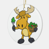 漫画のムース食べのサラダ |背景色 セラミックオーナメント (左)