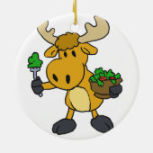 漫画のムース食べのサラダ |背景色 セラミックオーナメント (裏面)