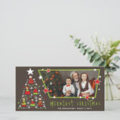 漫画のメリークリスマスツリーかわいい子供の写真 シーズンカード (スタンド正面)