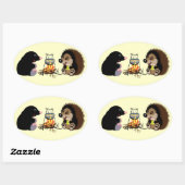 漫画のモグラとハリネズミ 楕円形シール (シート)