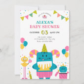 漫画のモンスターベビーシャワー 招待状 (正面)