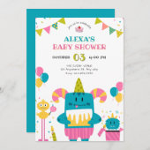 漫画のモンスターベビーシャワー 招待状 (正面/裏面)