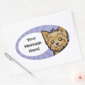 漫画のヨークシャー・テリア（短い髪の弓なし） 楕円形シール (封筒)