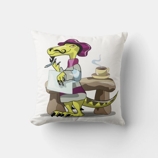 漫画のラプターの詩人の考えイラストレーション。 クッション (正面)