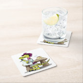 漫画のラプターの詩人の考えイラストレーション。 スクエアペーパーコースター (インサイチュ)