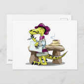 漫画のラプターの詩人の考えイラストレーション。 ポストカード (正面/裏面)