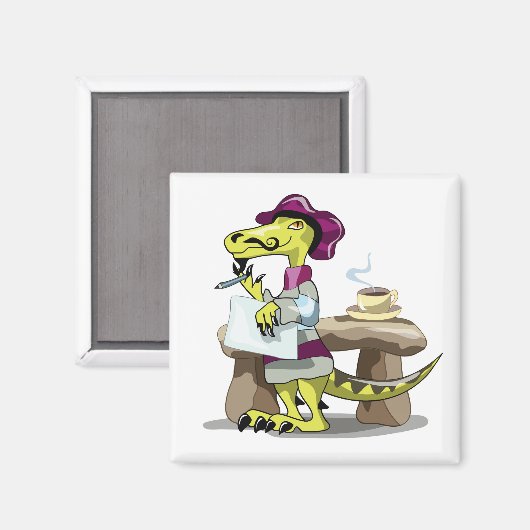 漫画のラプターの詩人の考えイラストレーション。 マグネット (正面/裏面)