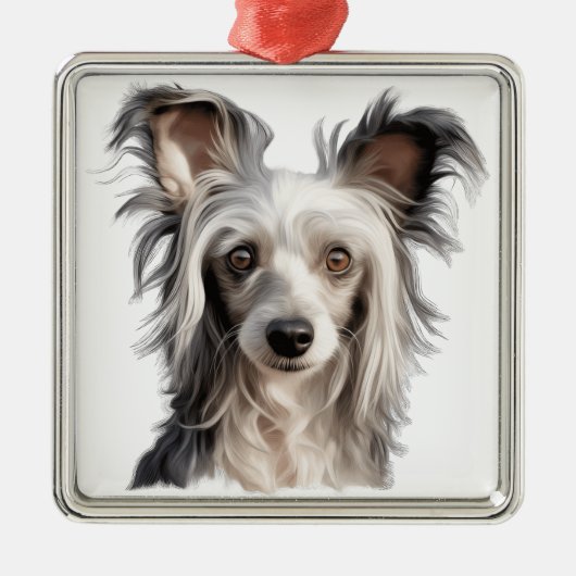 漫画のルックパウダーパフの中国の紋付き犬 メタルオーナメント (正面)