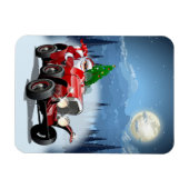 漫画のレトロな車とサンタとクリスマスカークールド マグネット (横)