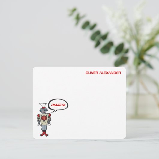 漫画のレトロのロボット子供の男の子の誕生日は感謝していしています サンキューカード (スタンド正面)