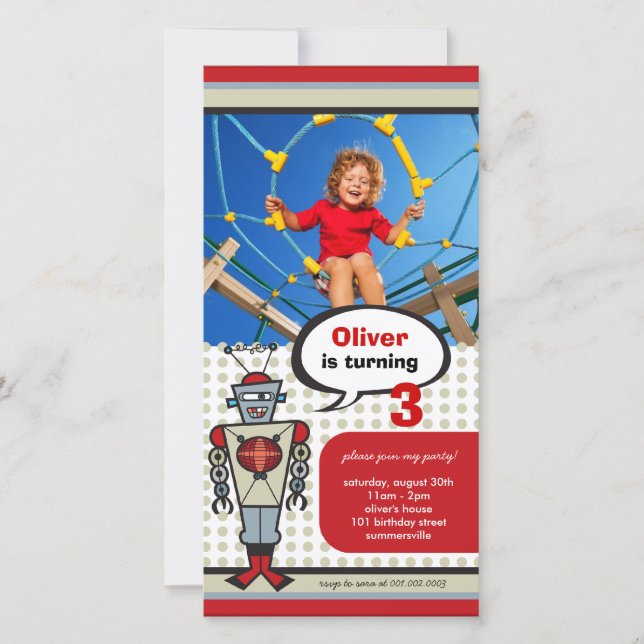 漫画のレトロロボットかわいい子供たち男の子バースデーパーティー (正面)