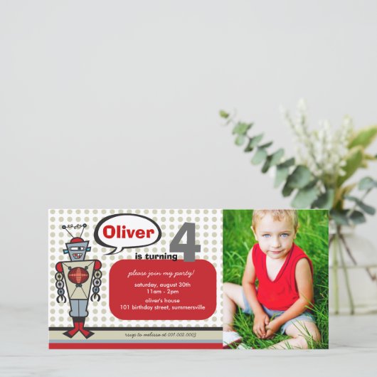 漫画のレトロロボットかわいい子供たち男の子バースデーパーティー (スタンド正面)