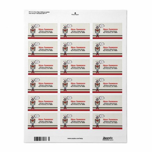 漫画のレトロロボットかわいい子供たち男の子バースデーパーティー ラベル (フルシート)