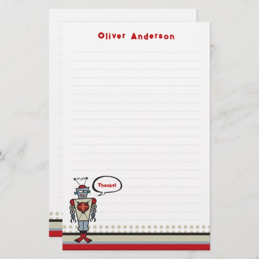 漫画のレトロロボットかわいい子供たち男の子バースデーパーティー 便箋 (正面/裏面)