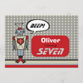 漫画のレトロロボットがかわいい子どもたちの少年誕生パーティー 招待状