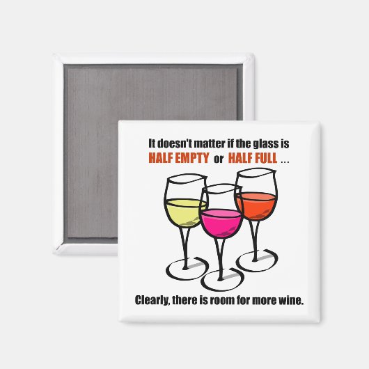 漫画のワイングラス半分の空のワインユーモア マグネット (正面/裏面)