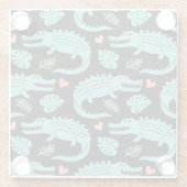 漫画のワニ、かわいいシームレスなパターン。 ガラスコースター (裏面)