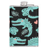 漫画のワニ、かわいいシームレスなパターン。 フラスク (裏面)